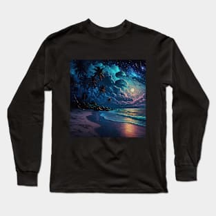 Star Coast, Maldives, Night Beach Long Sleeve T-Shirt